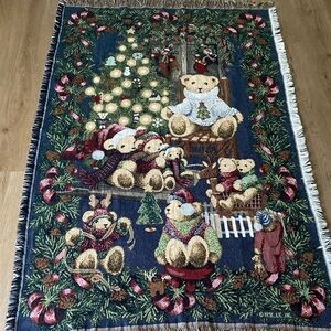 Vintage Goodwin Weavers Christmas Tree Teddy Bear
Throw Woven Blanket Tapestry